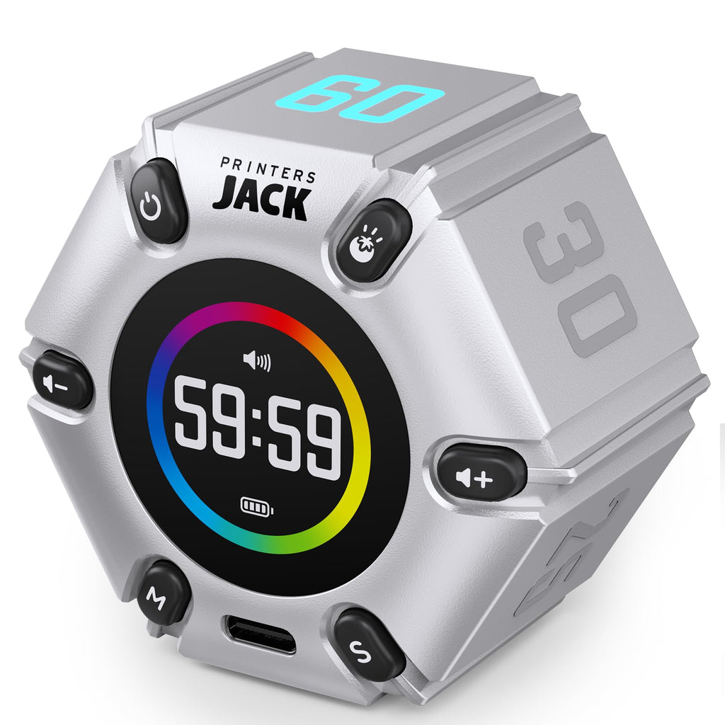 Pomodoro Cube Timer | ADHD Focus Timer | 3/5/10/25/60 Min | Mute, Vibration & Sound Alert – Silver