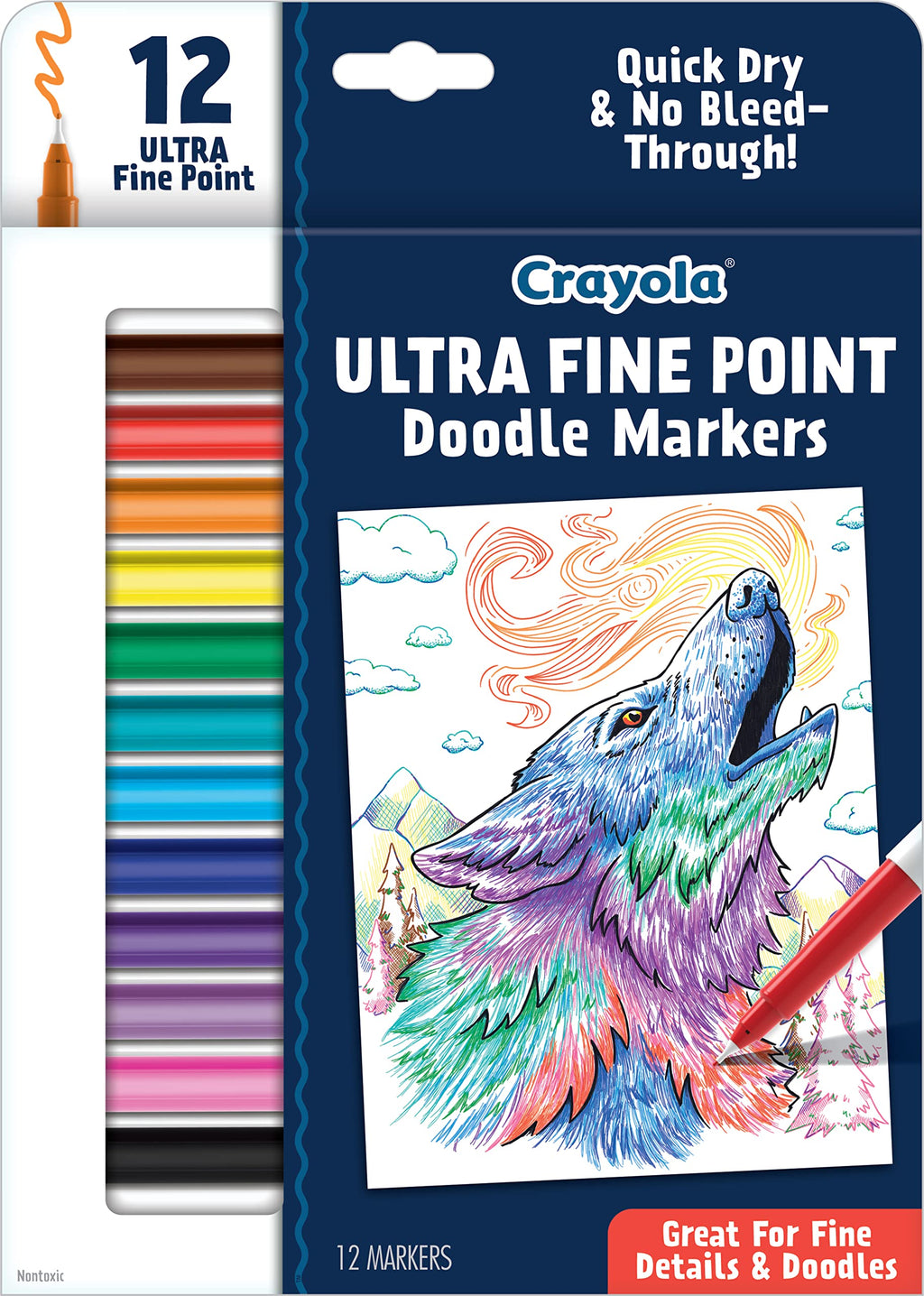 Crayola Ultra Fine Point Markers (12ct) No Bleed Markers for Adult Coloring Books Doodle Art Marker Set Lettering Calligraphy Drawing