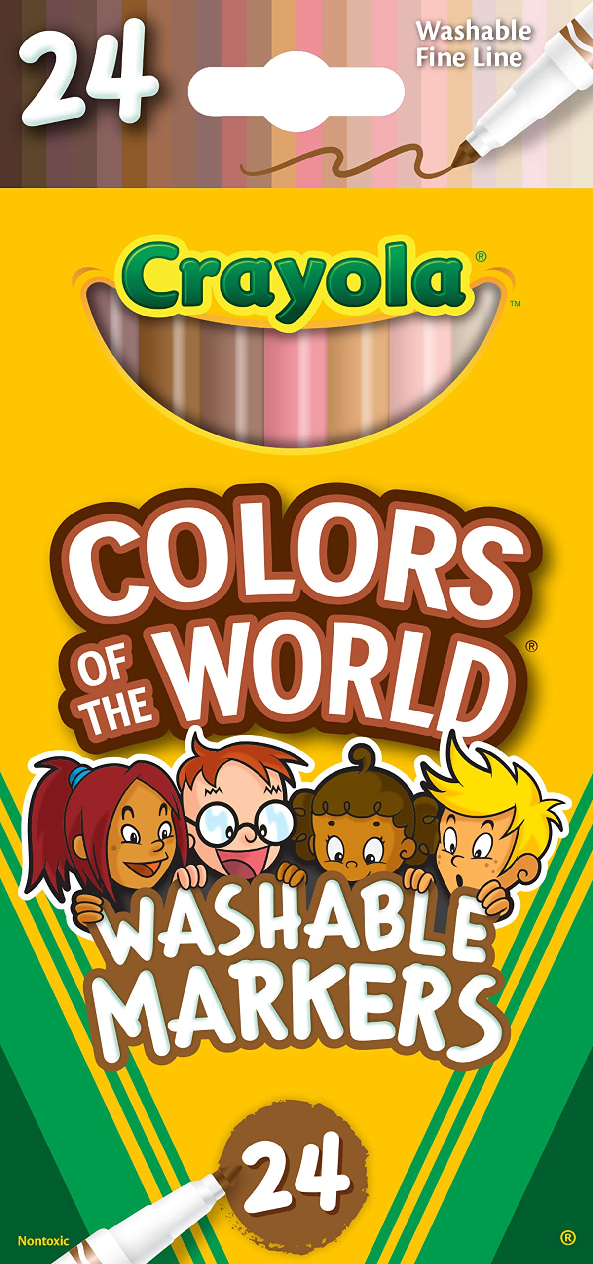 Crayola Colors of the World Markers (24ct) Washable Skin Tone Markers Fine Line Markers for Kids Great For Coloring Books Ages 3+