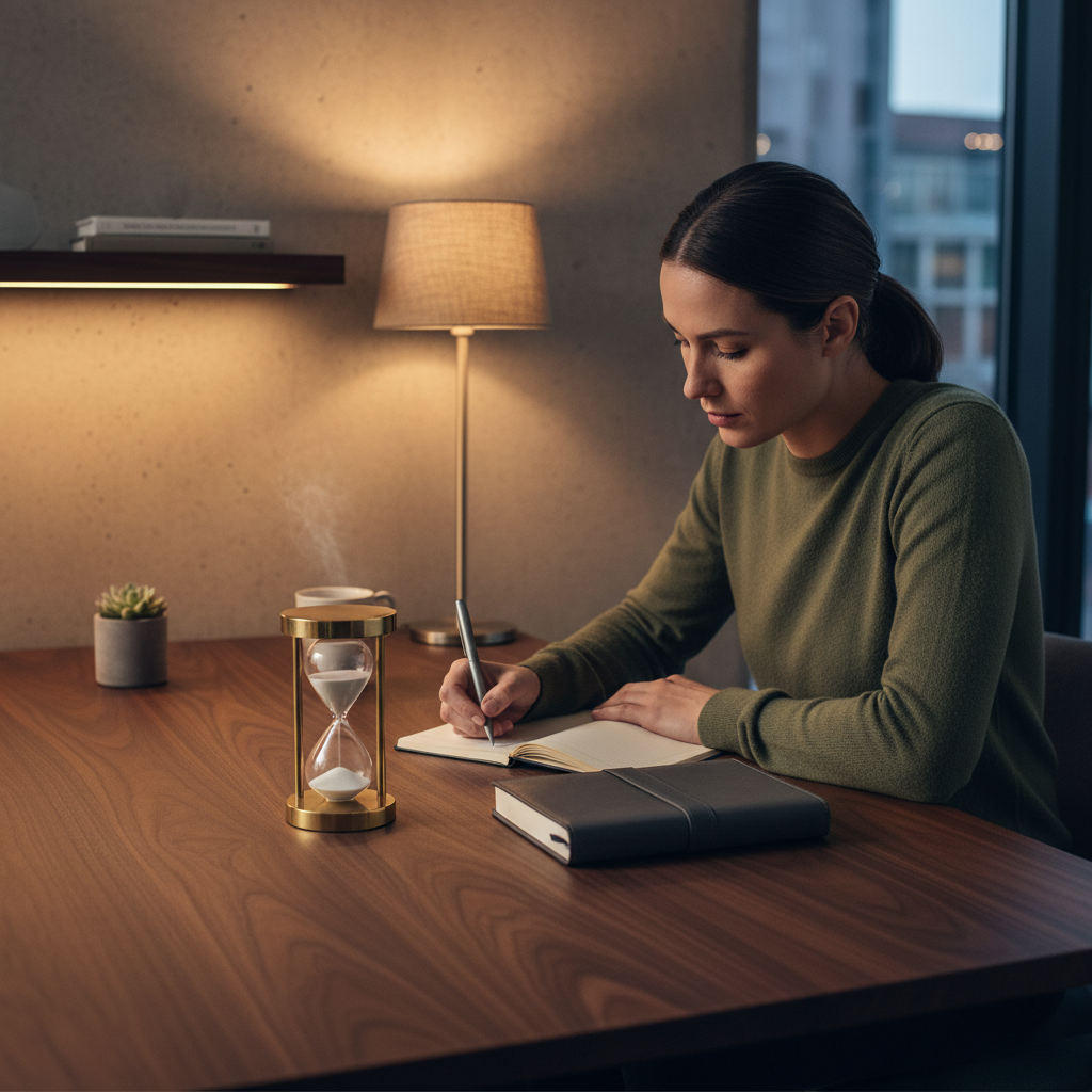 Professional using the Flow Ritual System at a minimalist desk